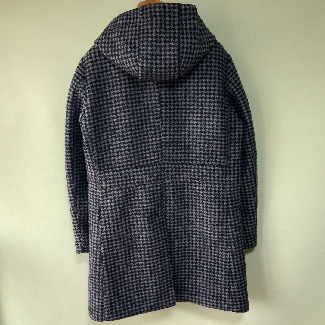 KIREDキーレッド フーデッドコート 伊製ハウンドトゥース グレーブラック
