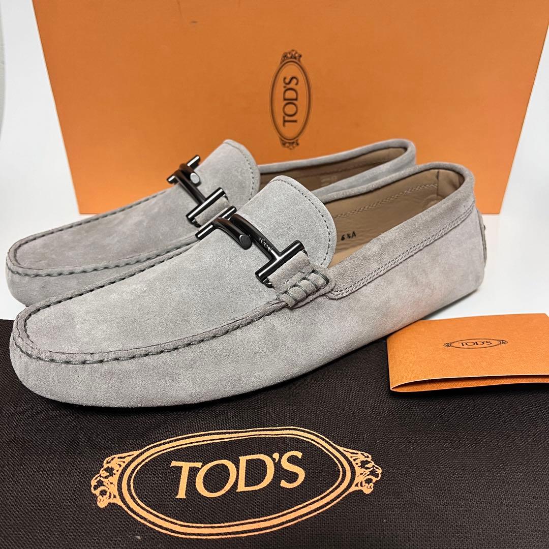 トッズ☆新品☆TOD’sメンズ レザー ゴンミーニ/グレー25.5cmローファー