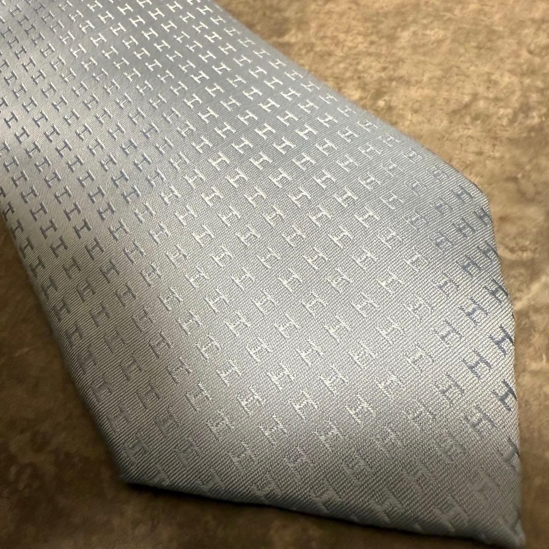 HERMES エルメス ネクタイ ブルー ファソネ H柄 定番 王道 シルク