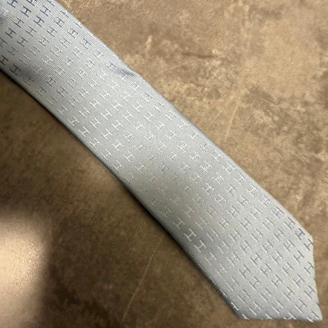 HERMES エルメス ネクタイ ブルー ファソネ H柄 定番 王道 シルク