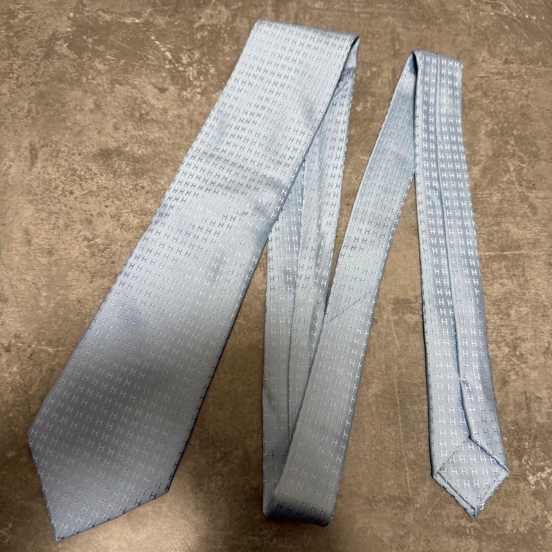 HERMES エルメス ネクタイ ブルー ファソネ H柄 定番 王道 シルク