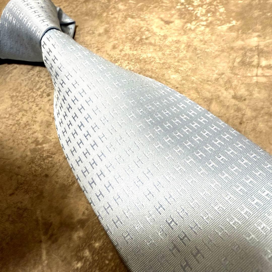 HERMES エルメス ネクタイ ブルー ファソネ H柄 定番 王道 シルク