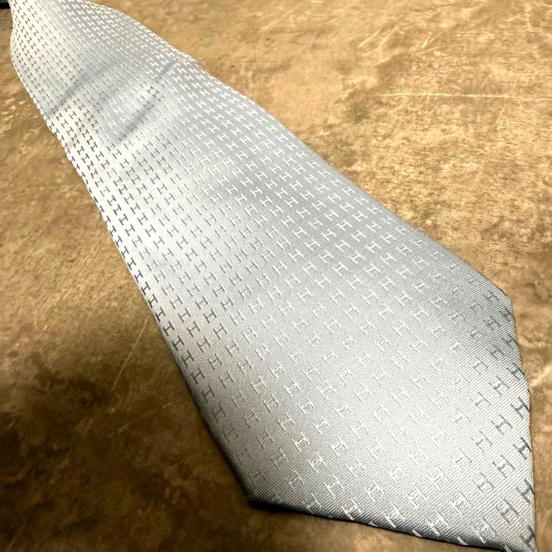 HERMES エルメス ネクタイ ブルー ファソネ H柄 定番 王道 シルク