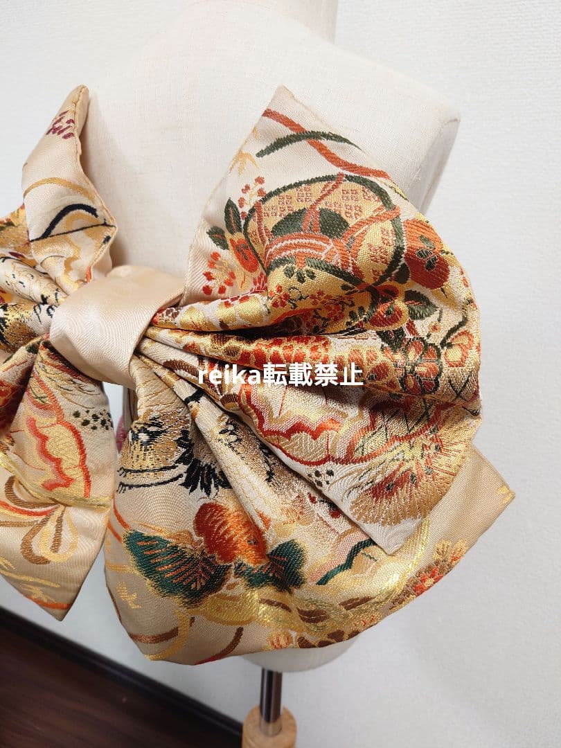 七五三　大人用袋帯からの作り帯　子供　1点物　鶴柄　アンティーク