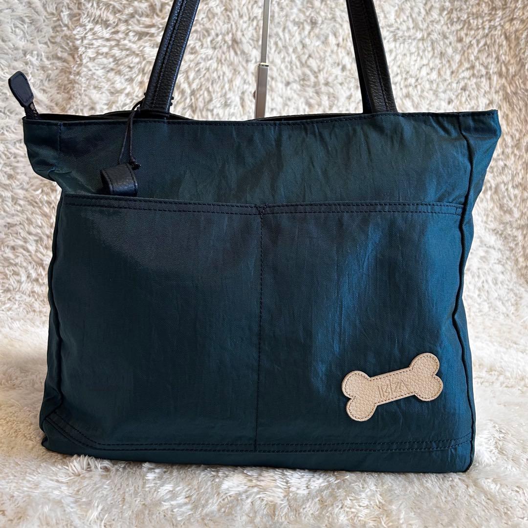 美品⭐︎IBIZA トートバッグ　ナイロン✖️レザー　ワンちゃんアップリケ