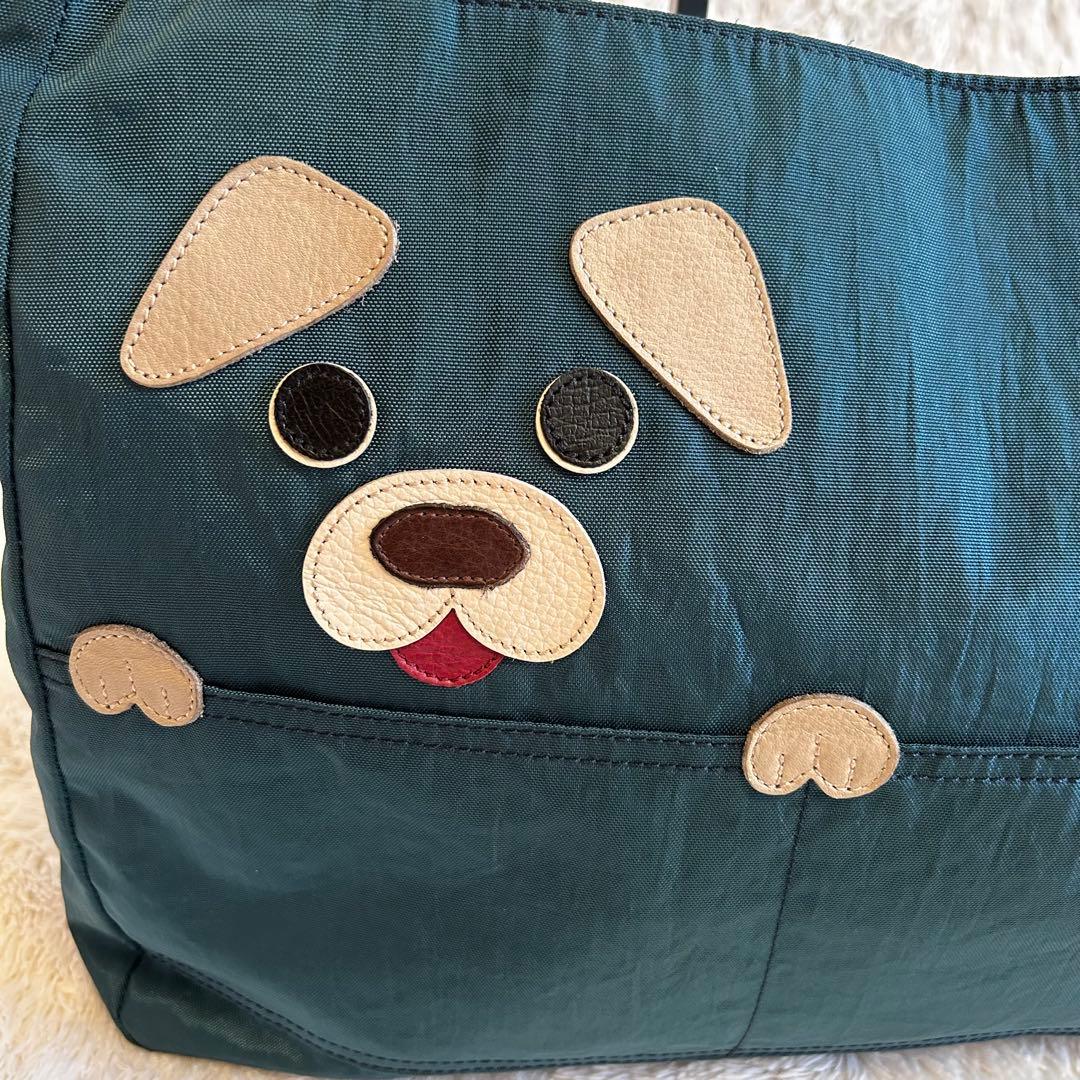美品⭐︎IBIZA トートバッグ　ナイロン✖️レザー　ワンちゃんアップリケ