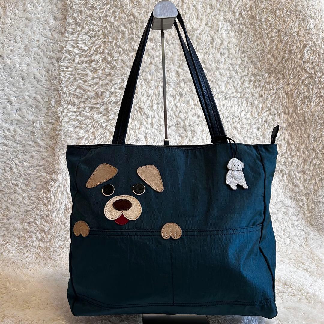 美品⭐︎IBIZA トートバッグ　ナイロン✖️レザー　ワンちゃんアップリケ