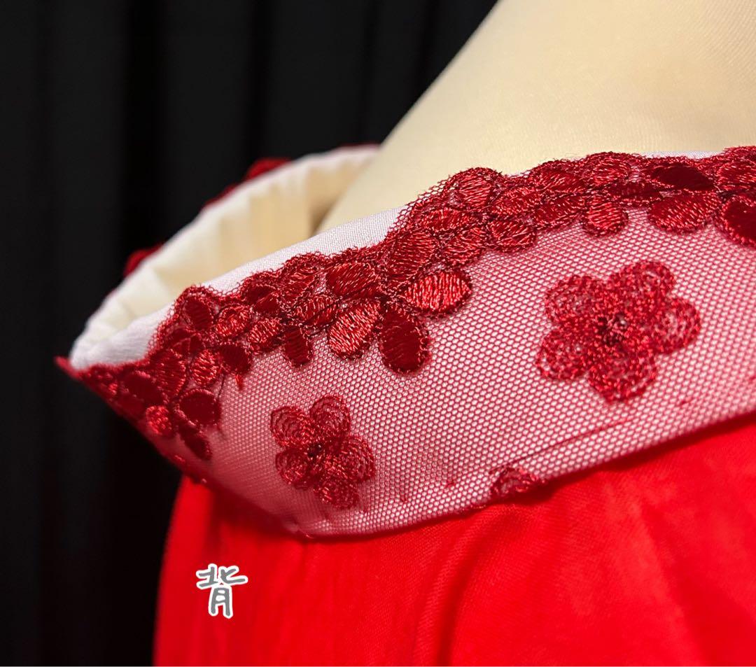 半襦袢　筒袖　いちごいちえオリジナル　簡易衣紋抜き付き（赤）　うそつき半襦袢