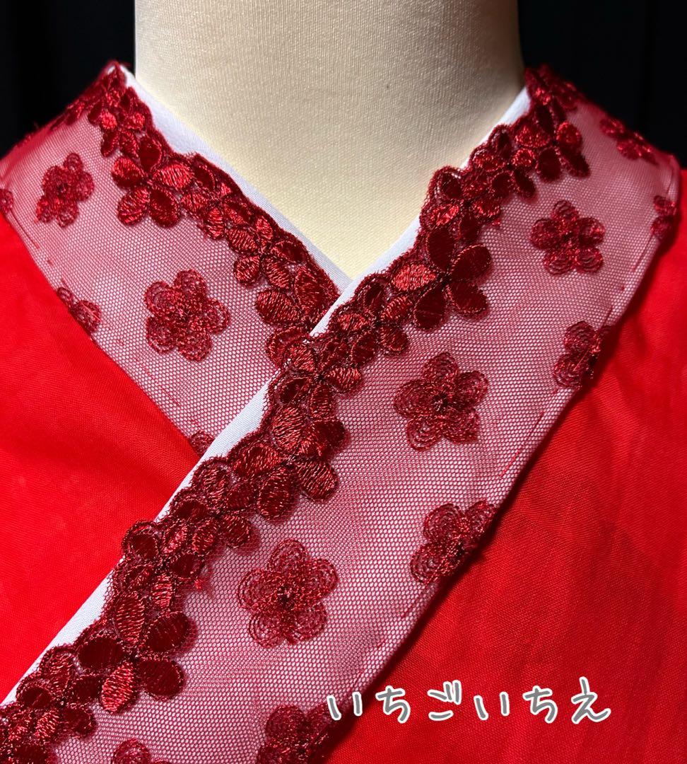 半襦袢　筒袖　いちごいちえオリジナル　簡易衣紋抜き付き（赤）　うそつき半襦袢