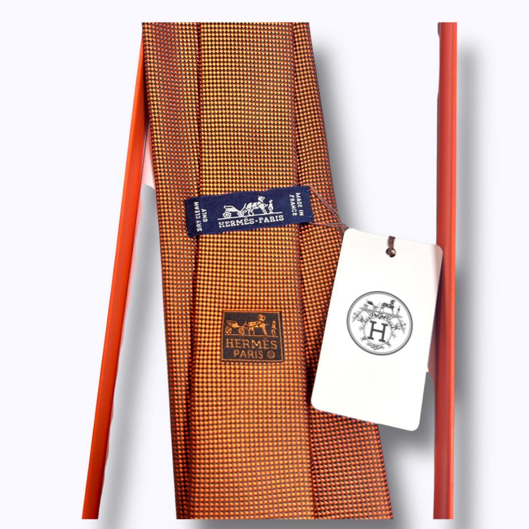 新品　箱有　エルメス ネクタイ オレンジ シルク100% ビジネス フォーマル