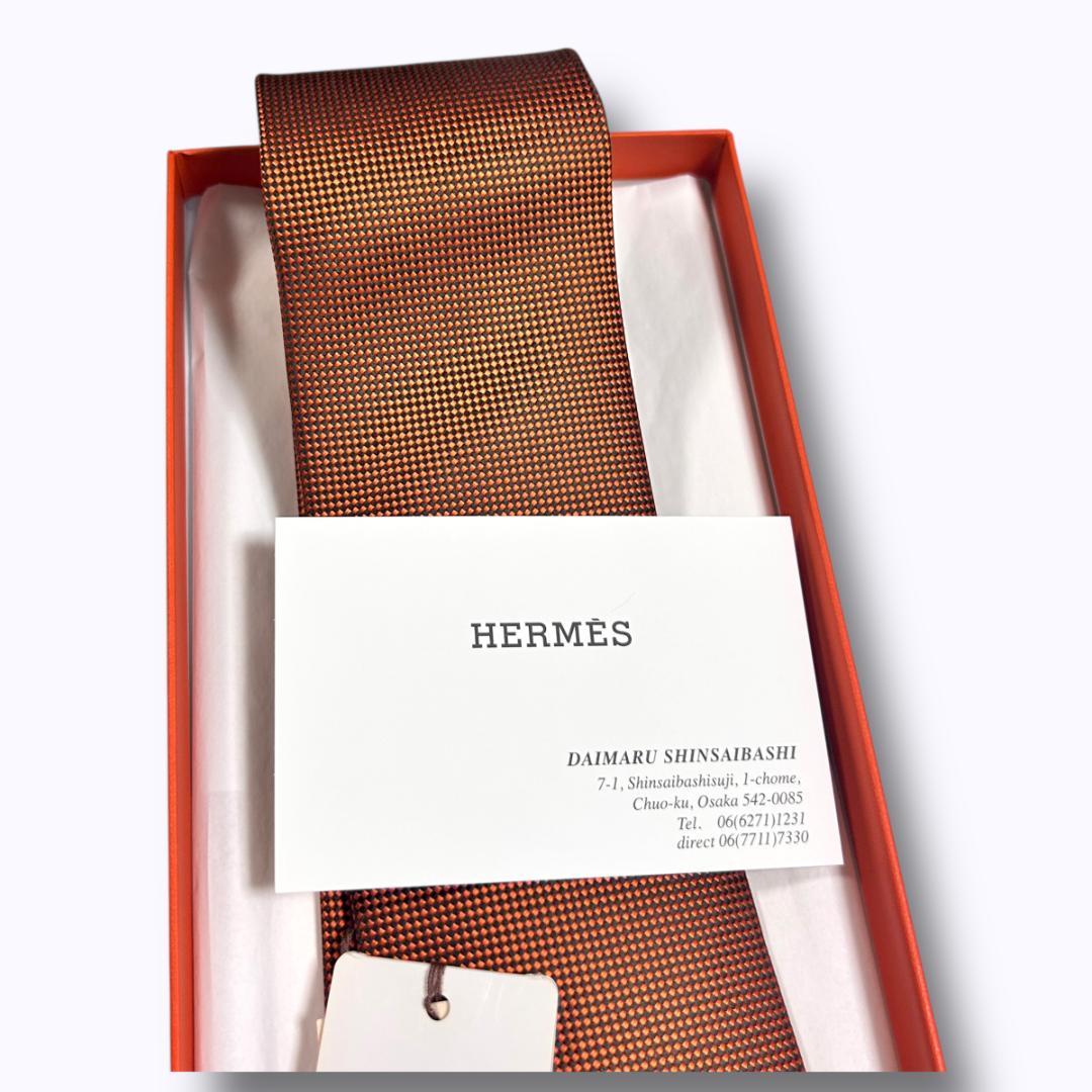新品　箱有　エルメス ネクタイ オレンジ シルク100% ビジネス フォーマル