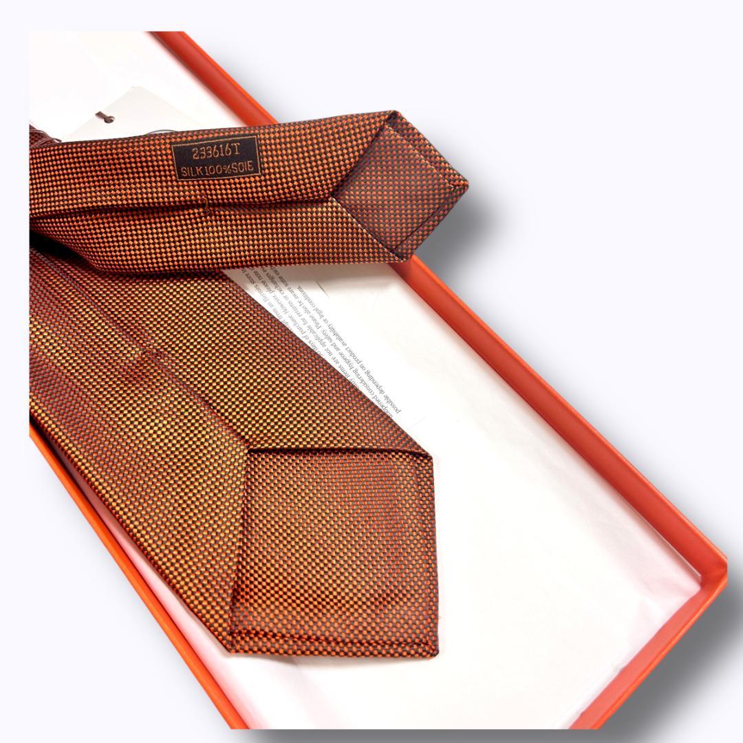 新品　箱有　エルメス ネクタイ オレンジ シルク100% ビジネス フォーマル