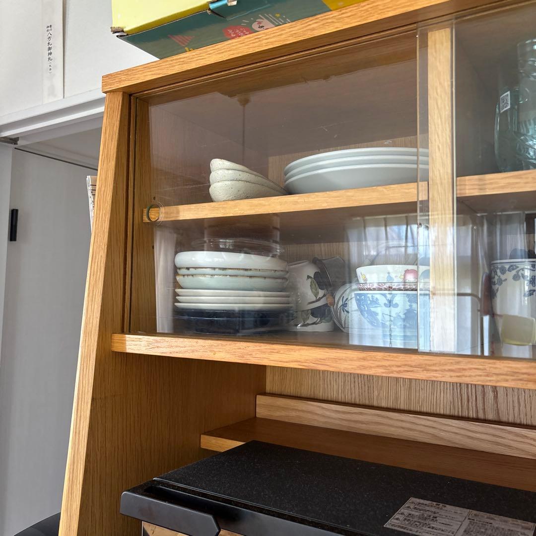 unico ナチュラルウッド レンジボード　カップボード　シグネ ガラス扉付き