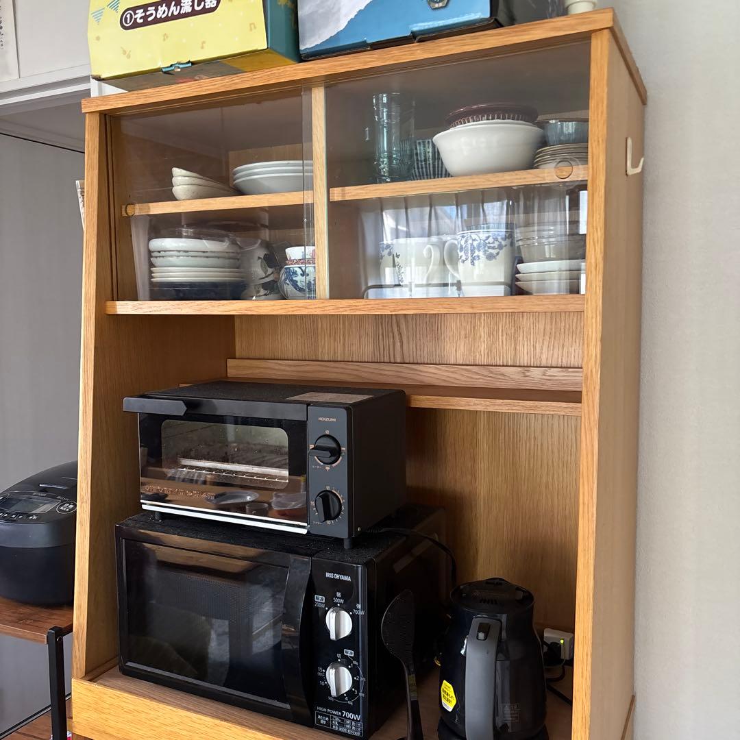 unico ナチュラルウッド レンジボード　カップボード　シグネ ガラス扉付き