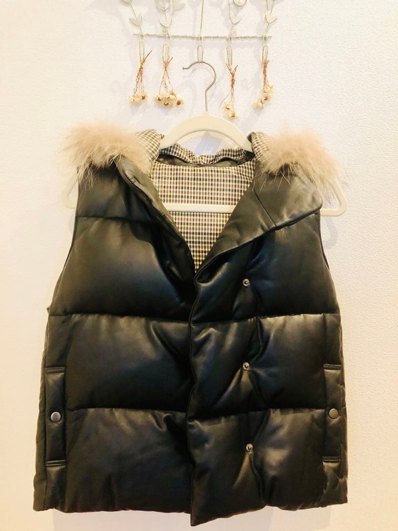 定価14万程　羊革　ダウンベスト　フード取外し可能