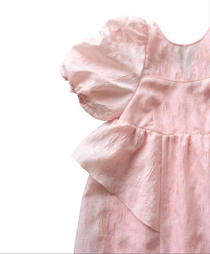 【ANDRESD】バブルスリーブジャガードドレス ピンク