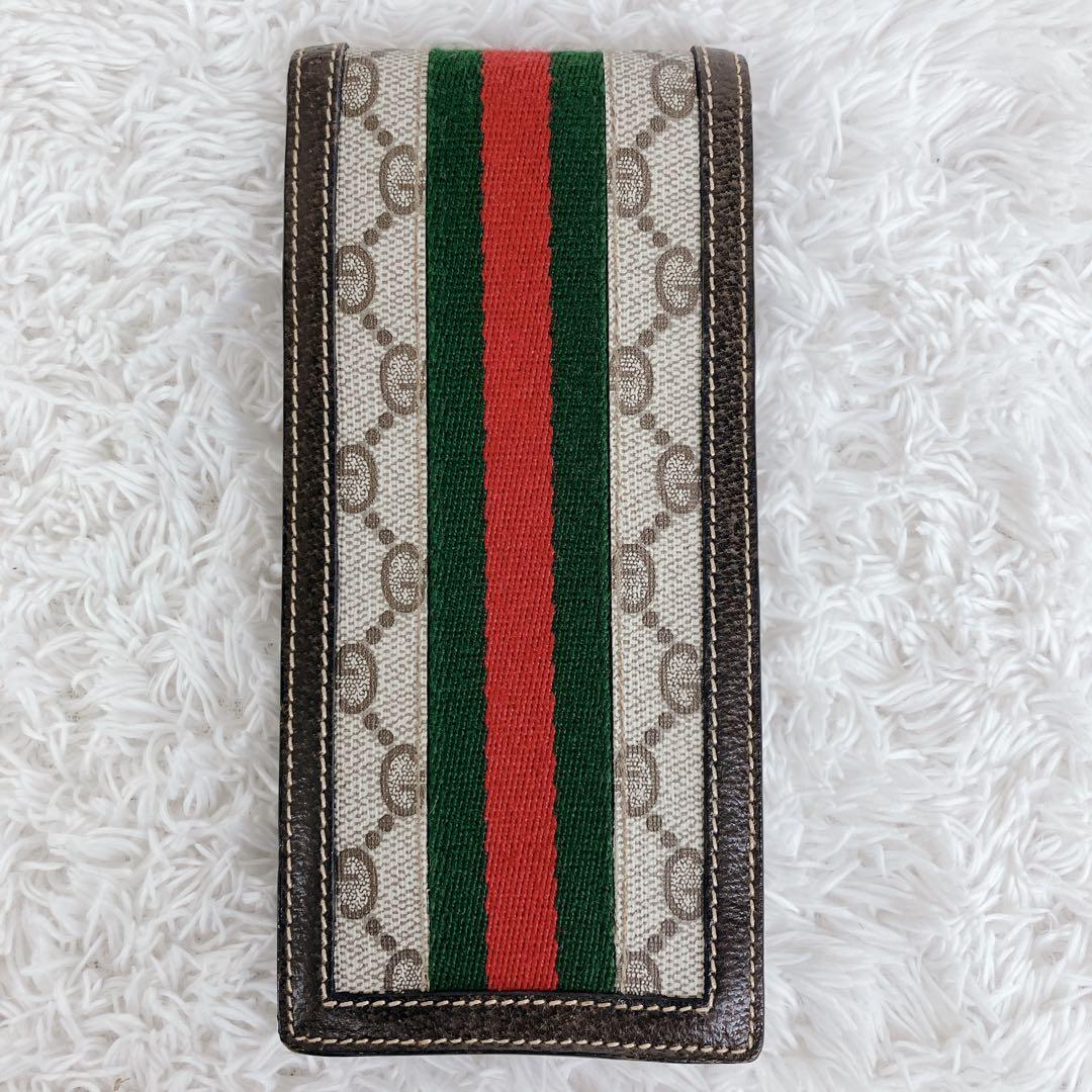 オールドグッチ グッチ メガネケース ペンケース シェリーライン 本革 茶