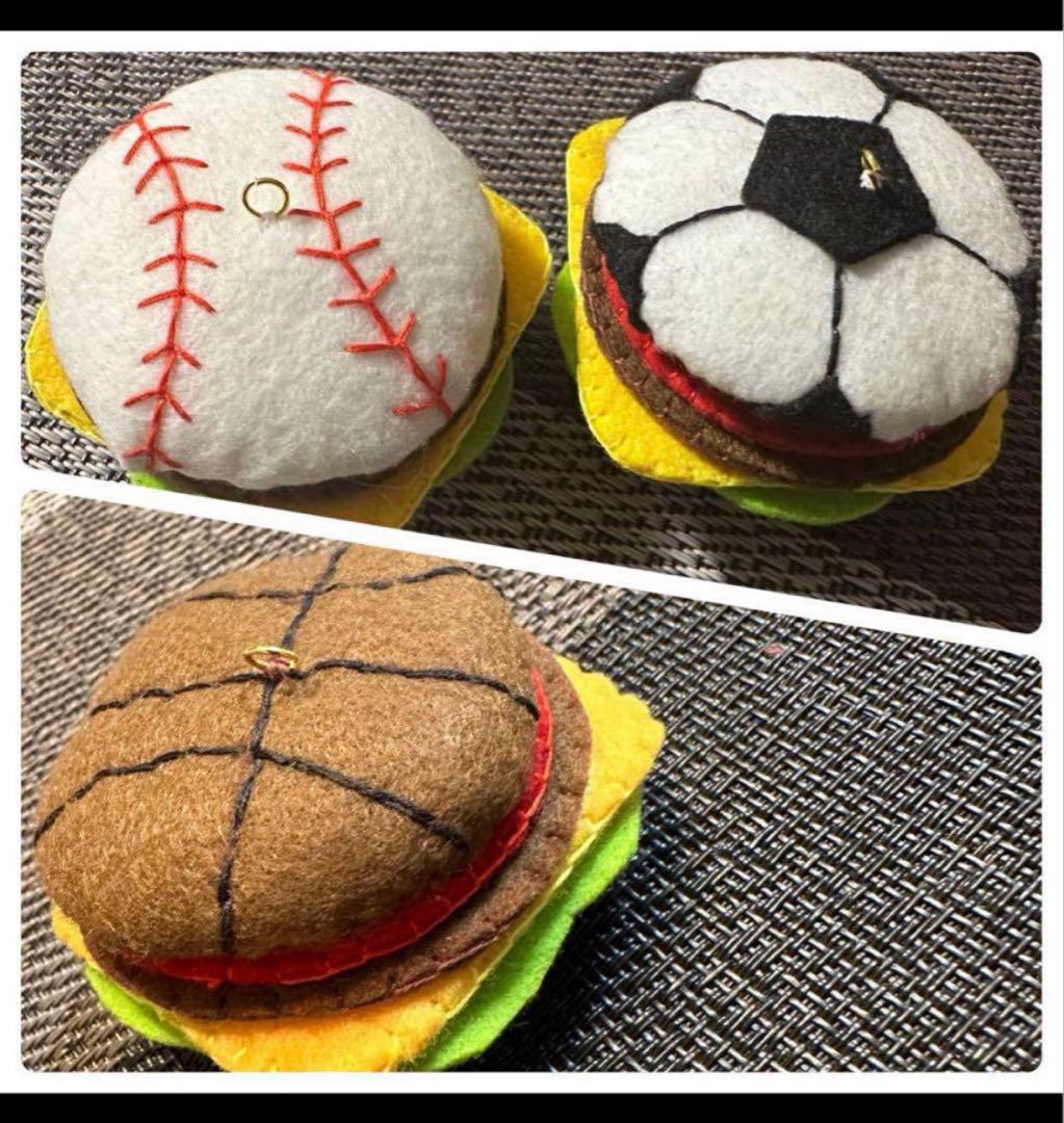 【ひろみ】38個サッカー部活お守り／フェルトお守り・ハンバーガー