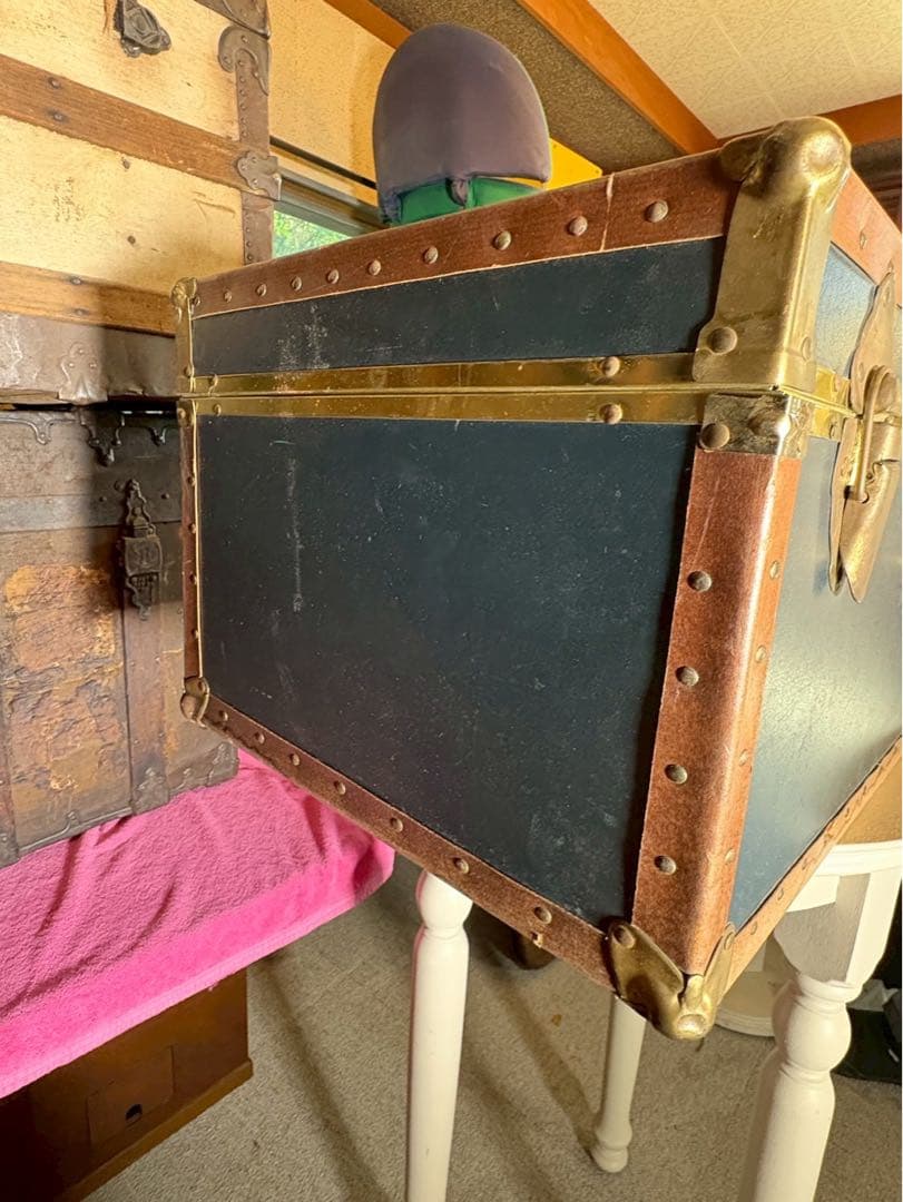 1950-60s アメリカ製 大型スチーマートランク 実使用タグ付　鍵付き