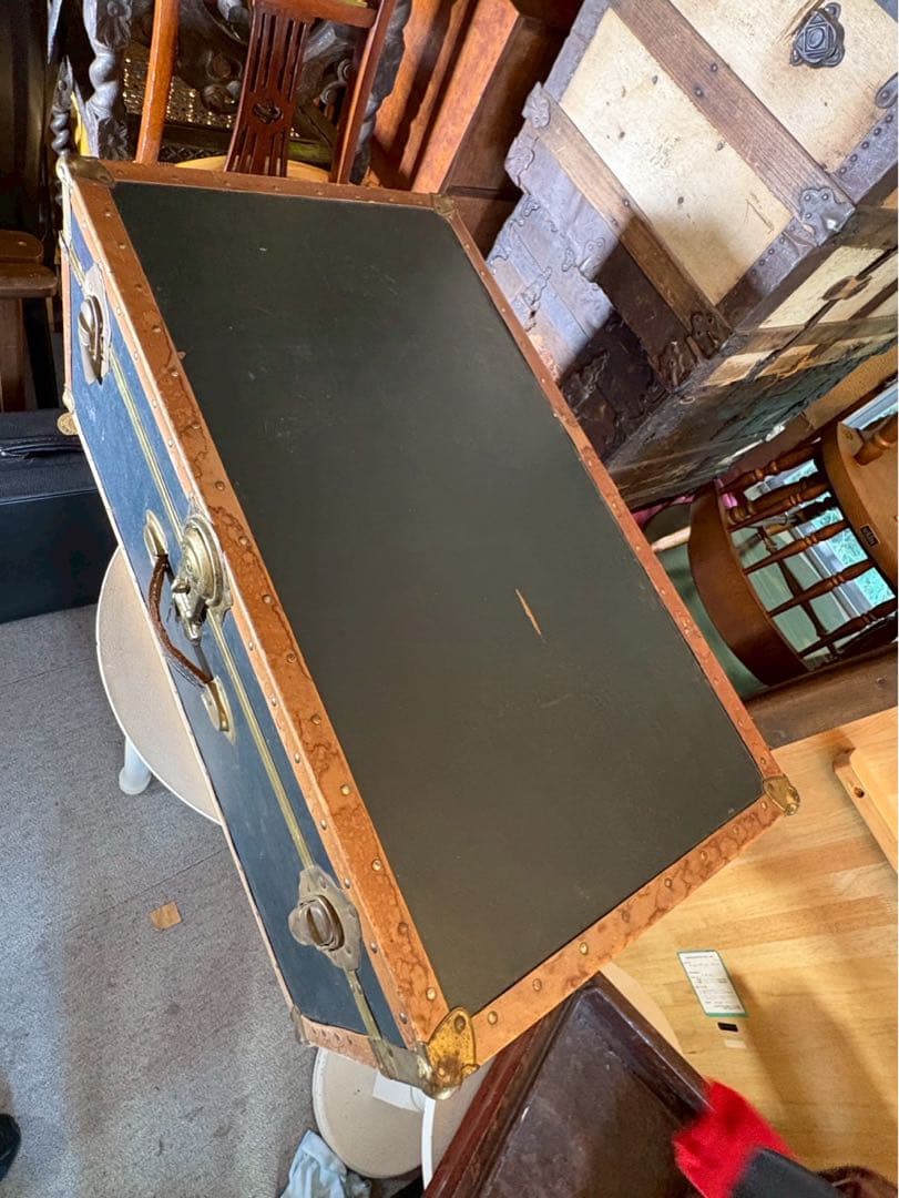 1950-60s アメリカ製 大型スチーマートランク 実使用タグ付　鍵付き