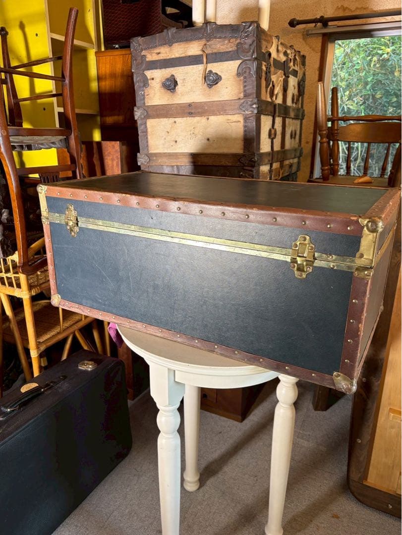1950-60s アメリカ製 大型スチーマートランク 実使用タグ付　鍵付き