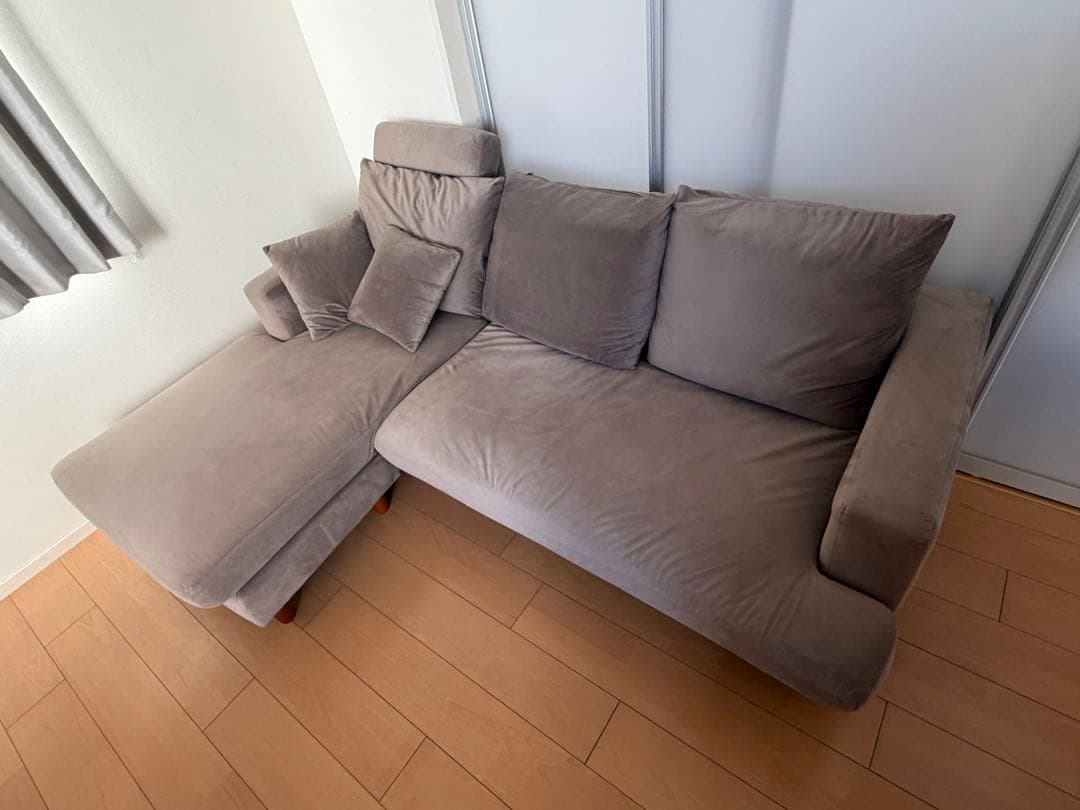 【cobra】グレー カウチソファ 付属クッション付き