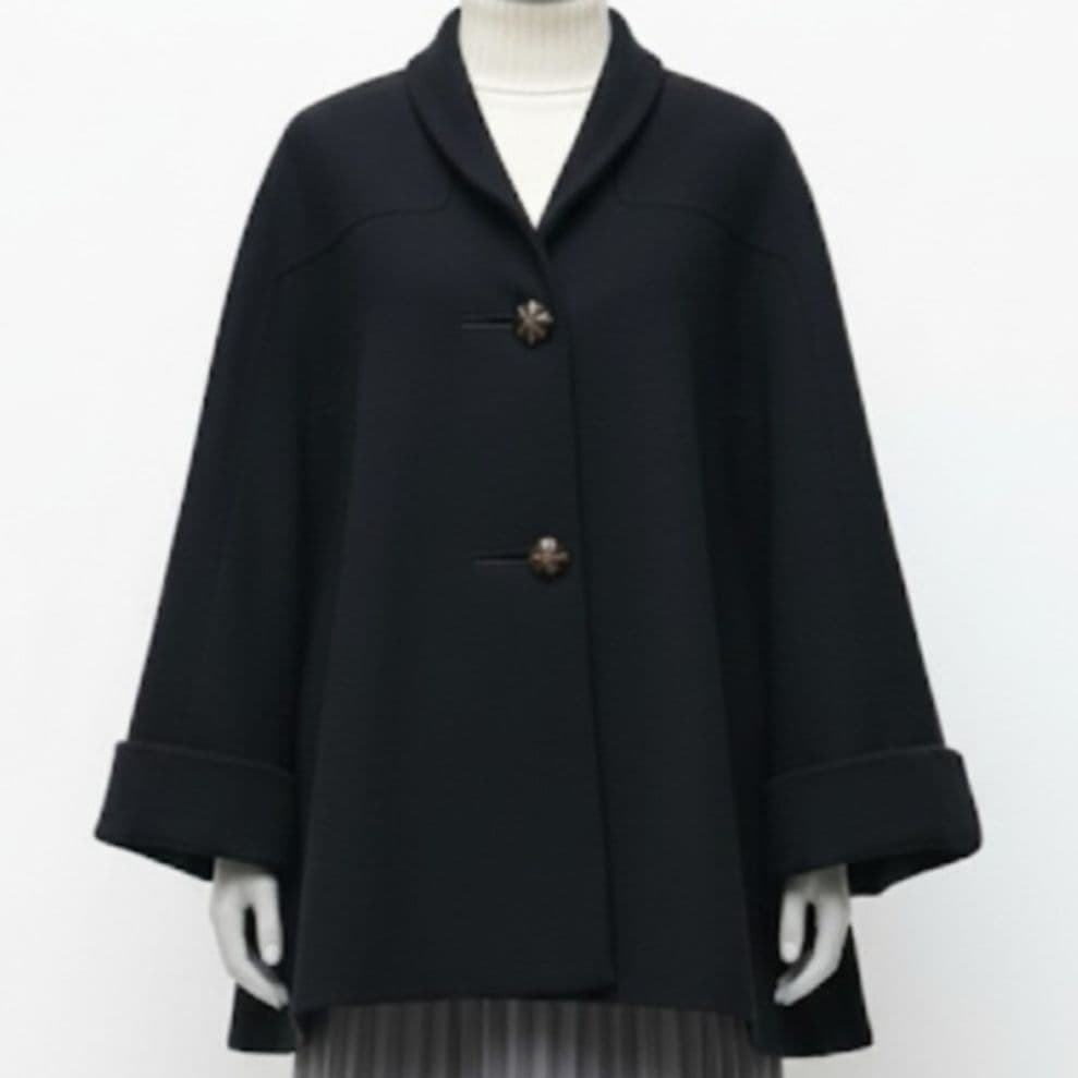 ✨美品✨プラダ　WOOL ポンチョ コート　ショールカラー ブラック　サイズ44