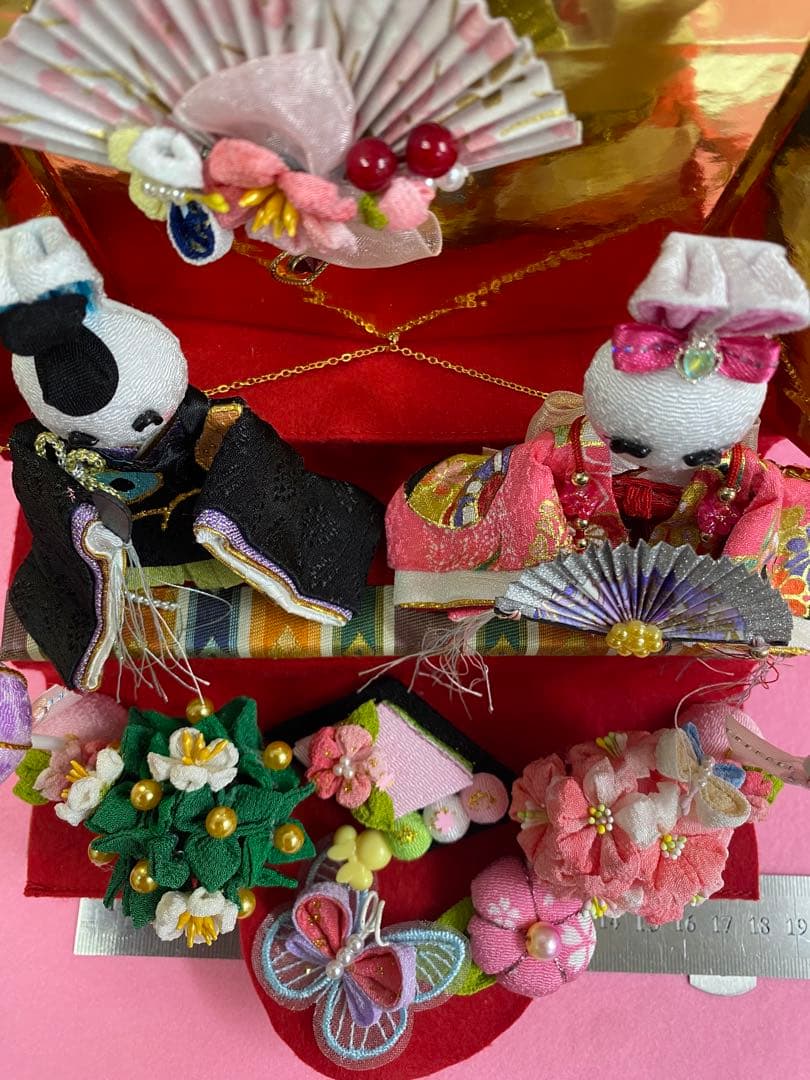 ちりめん細工　つまみ細工　うさぎ雛飾り　No.694 ハンドメイド