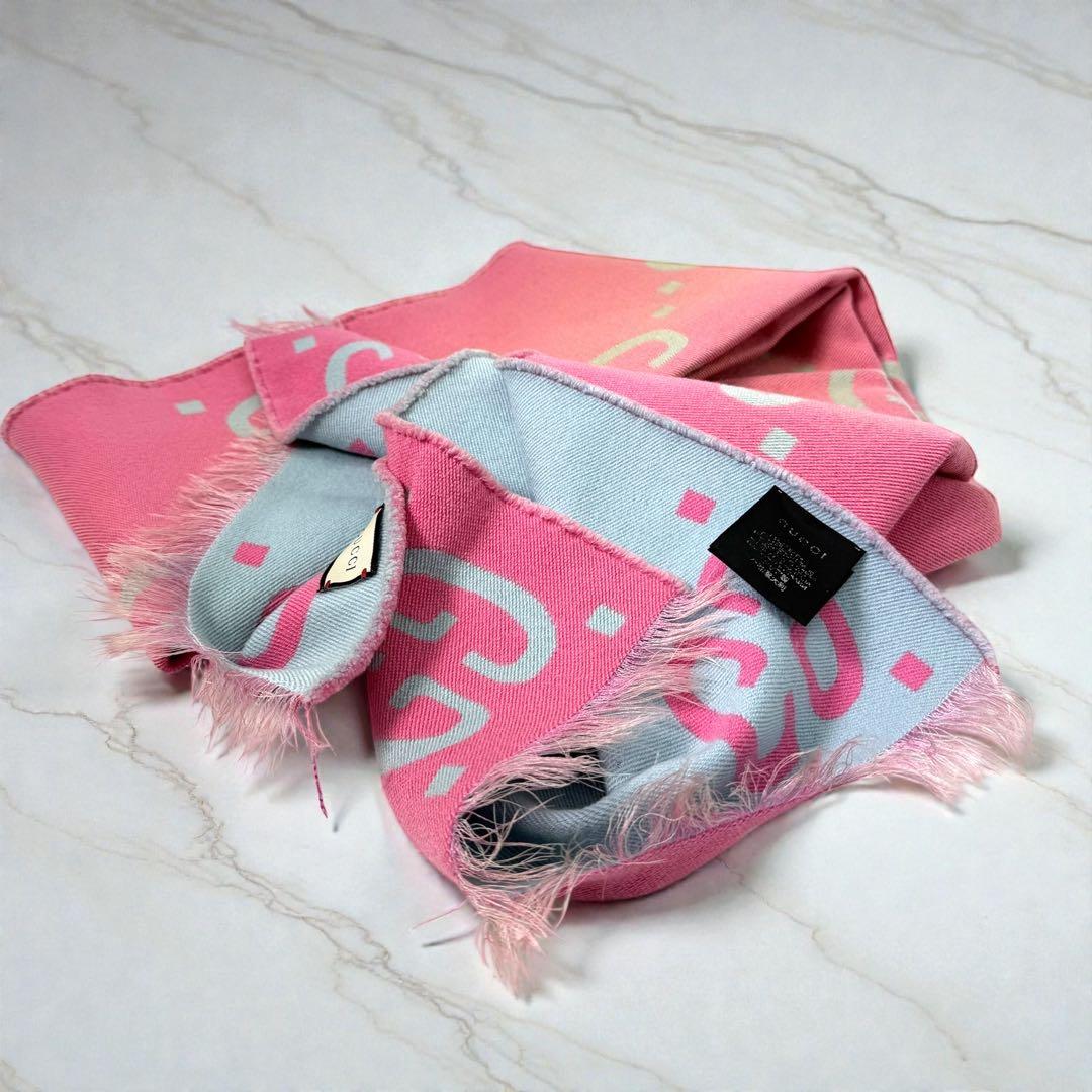 《入手困難》グッチ ジャガードマフラー ウール シルク GG リバーシブル