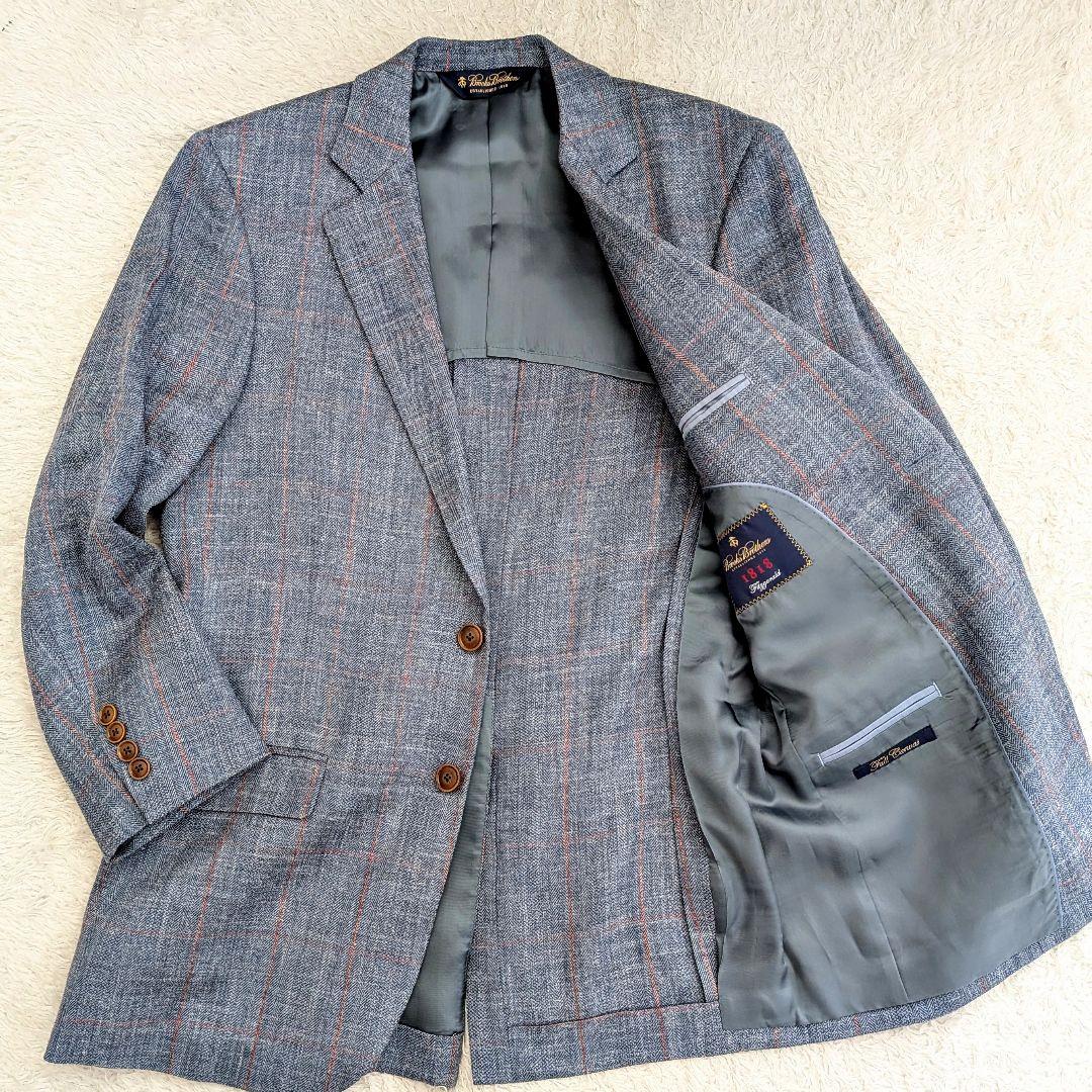 美品　ブルックスブラザーズ　リネン　シルク　チェック柄 テーラードジャケット