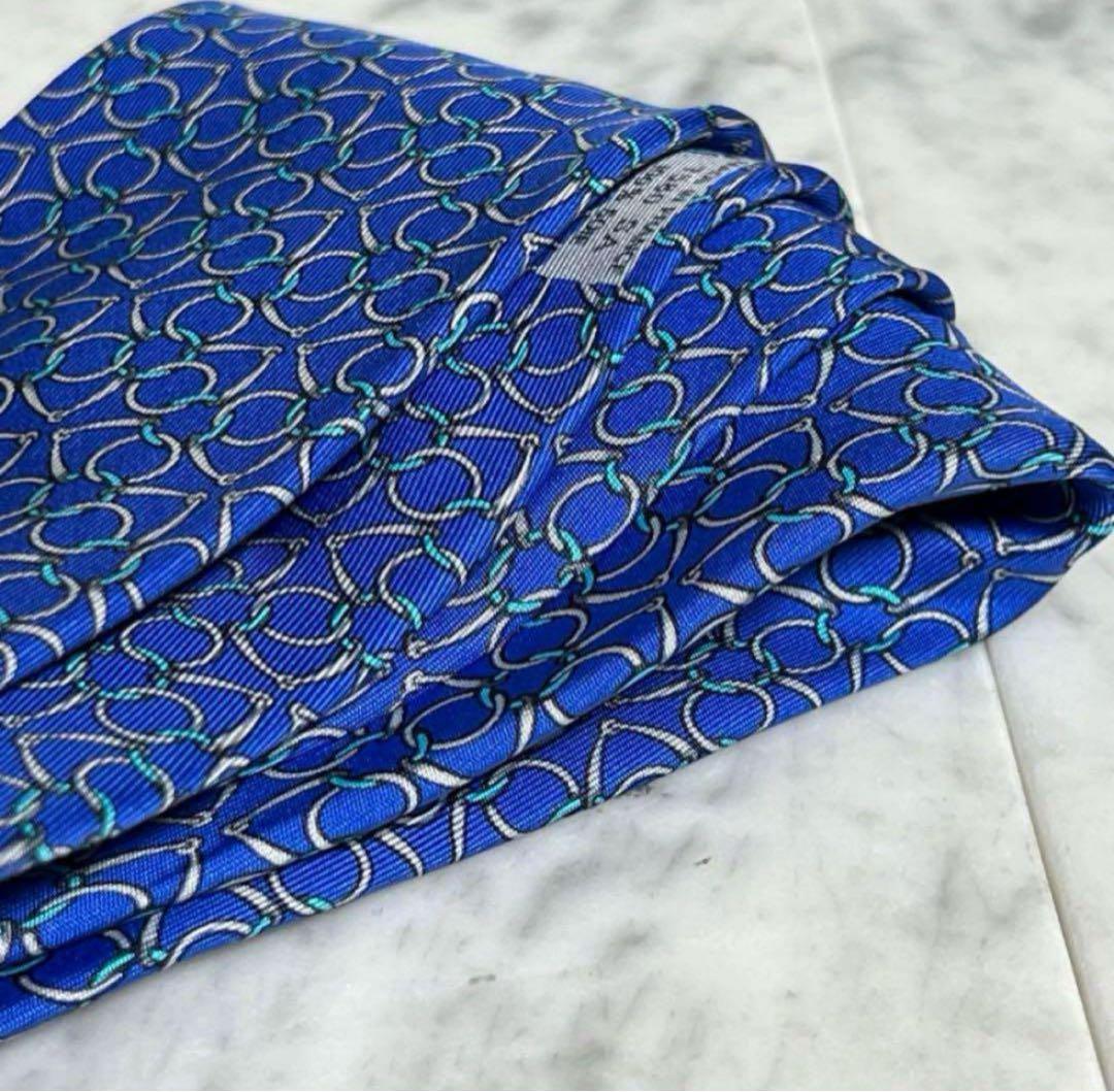 HERMES ネクタイ ブルー パターン柄 総柄