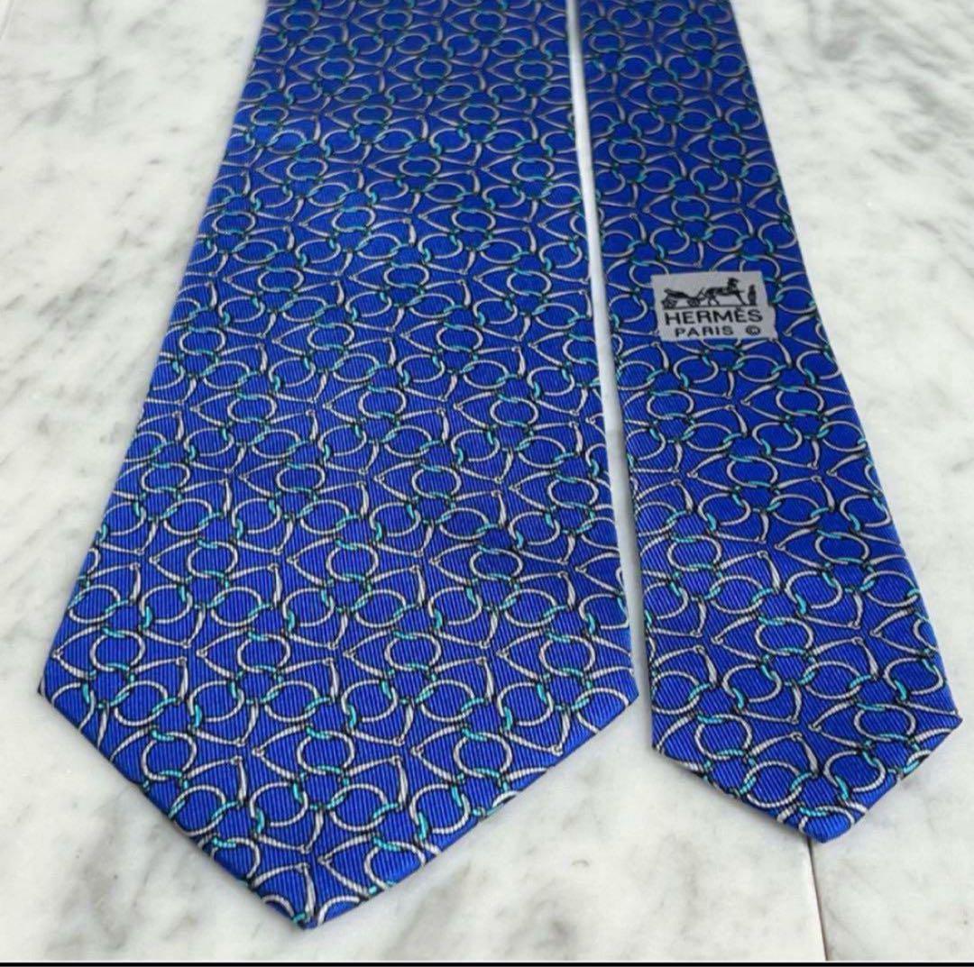 HERMES ネクタイ ブルー パターン柄 総柄