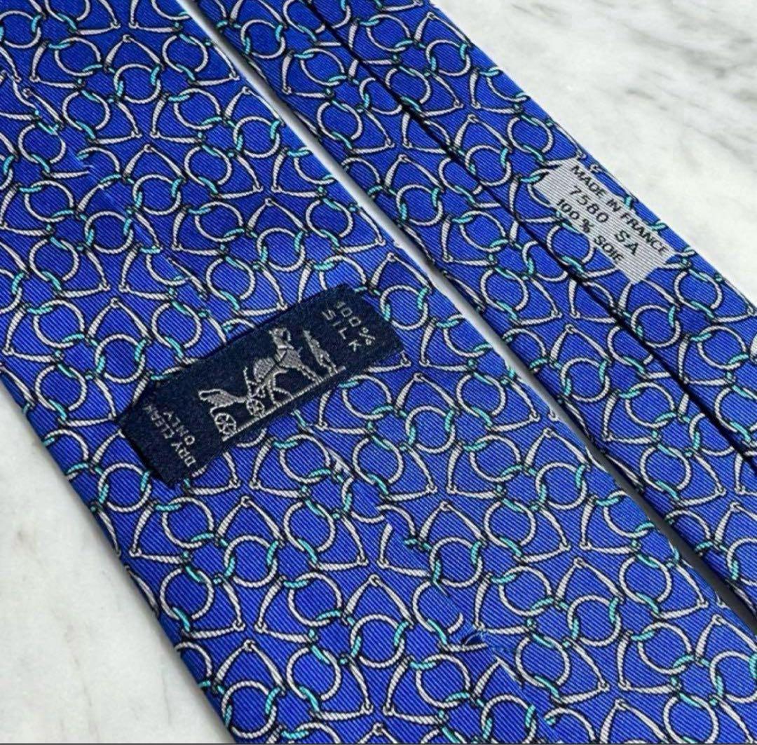 HERMES ネクタイ ブルー パターン柄 総柄