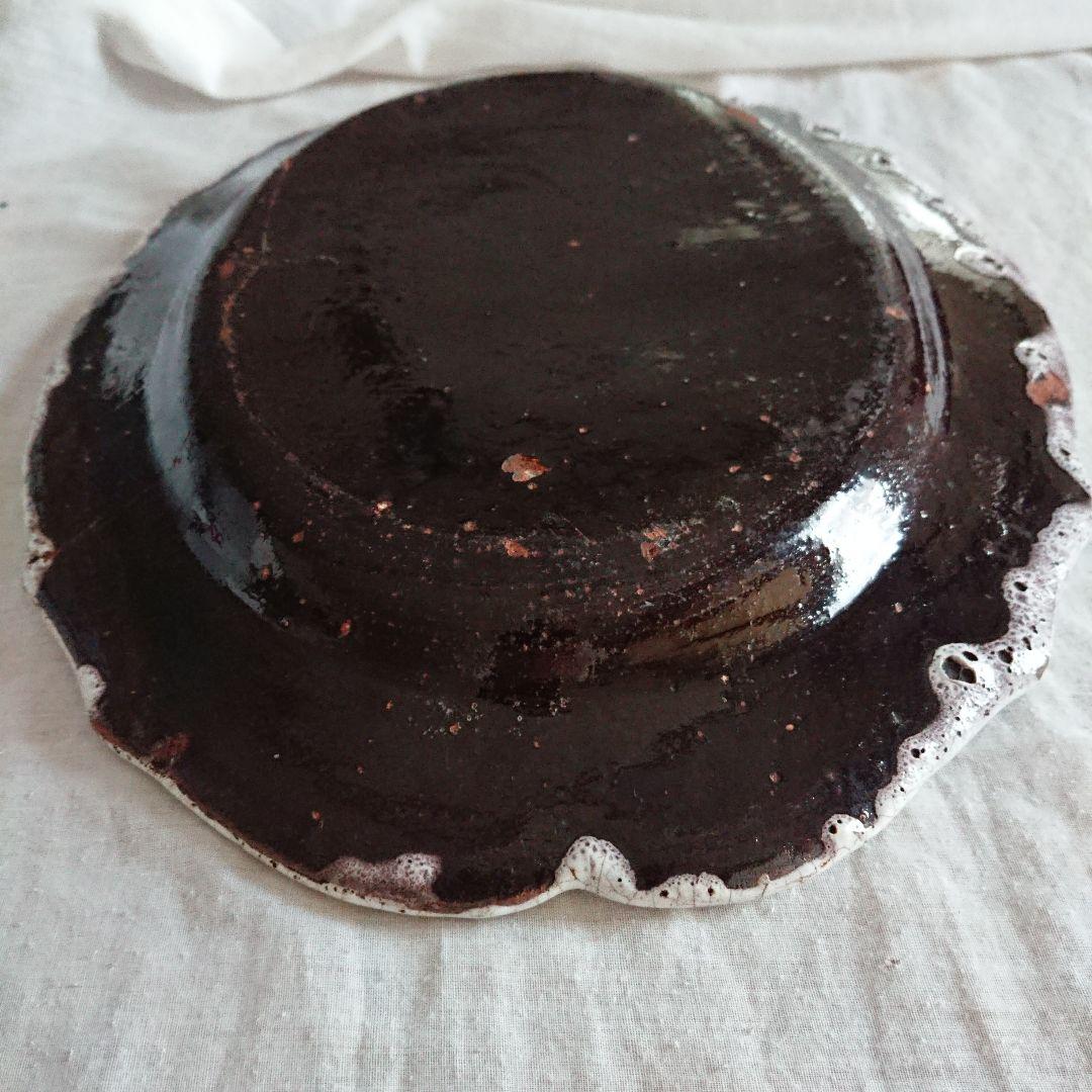 フランス 民芸 キュノワール アンティーク 器 大皿 花リム 陶器 プレート