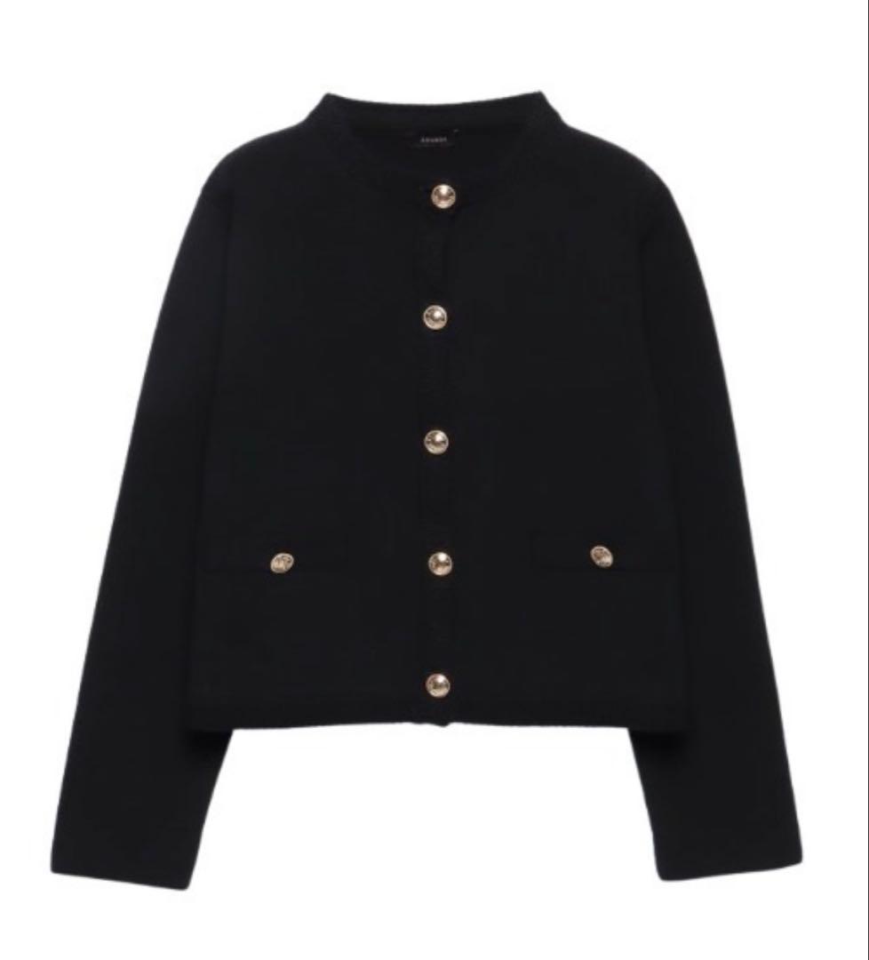 【 新品 】 anuans オリジナルボタンノーカラーニットジャケット ブラック