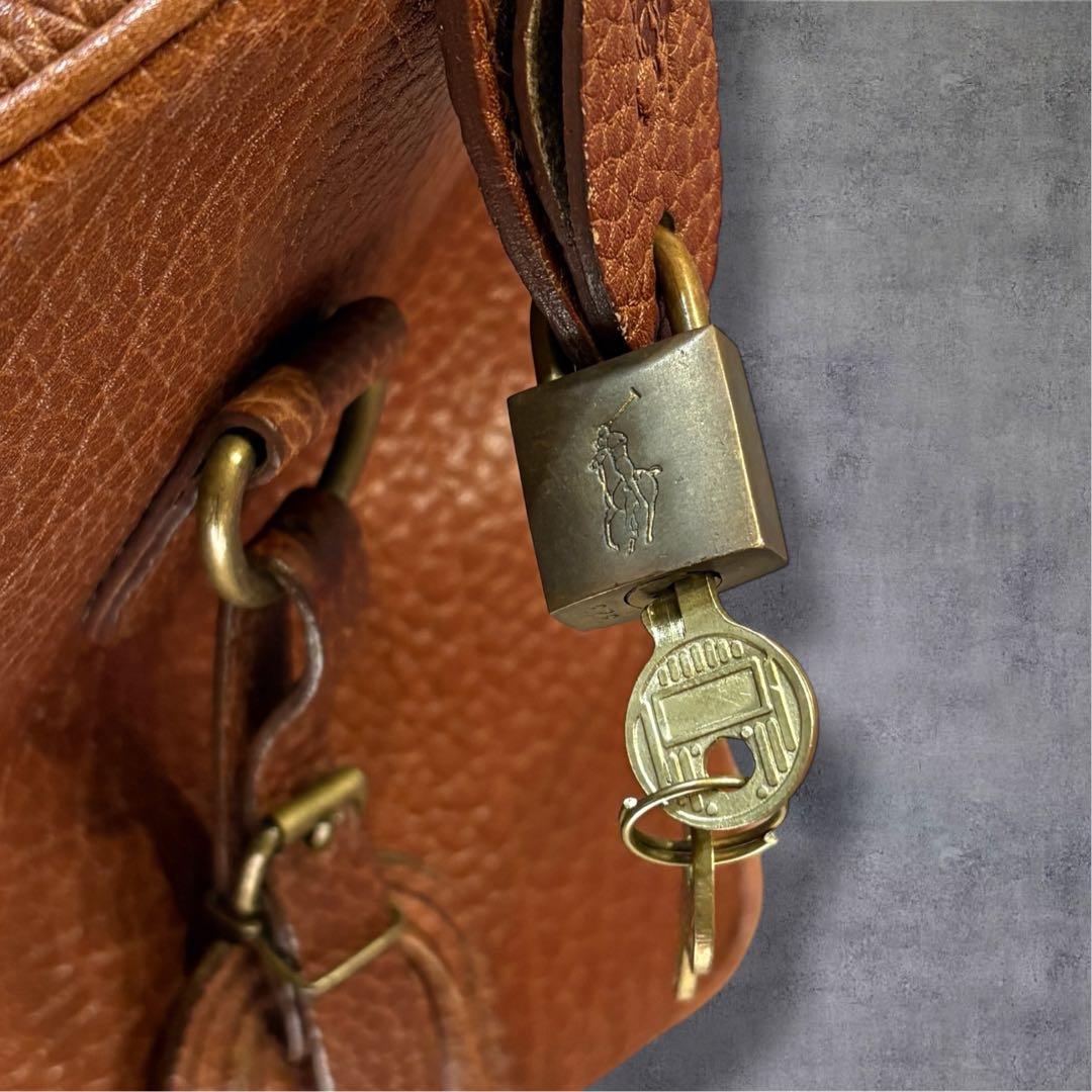【超希少・鍵付】ラルフローレン レザーボストンバッグ ミニボストン 本革 南京錠