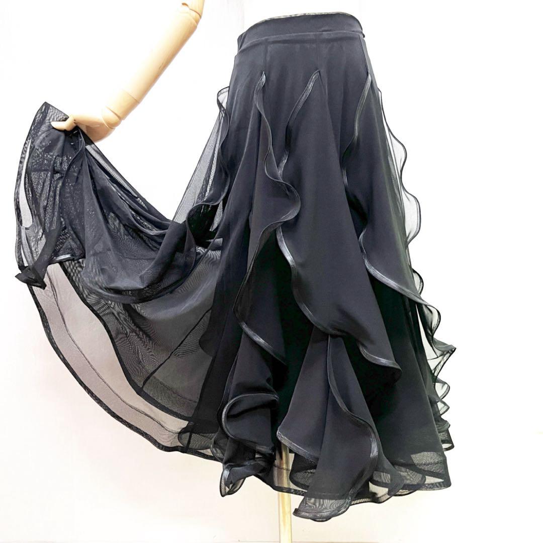 新品 社交ダンス スカート ブラック 縦フリル パーティ 発表会 デモ