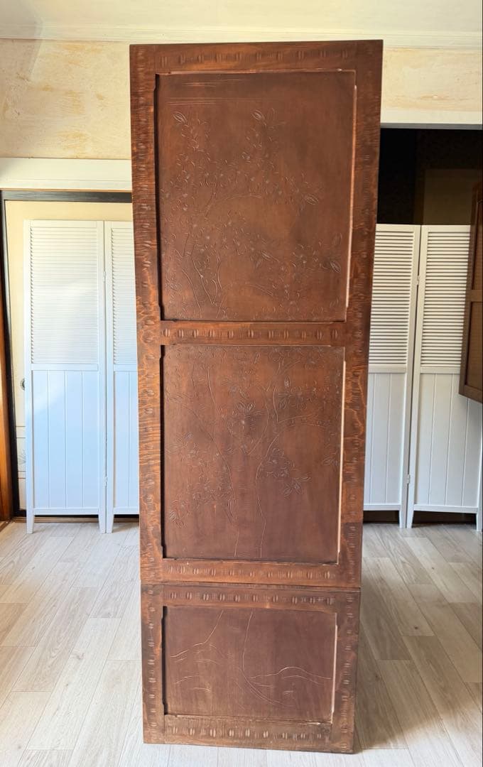 軽井沢彫 箪笥 ワードローブ 整理箪笥 昭和レトロ 伝統工芸品 アンティーク 桜