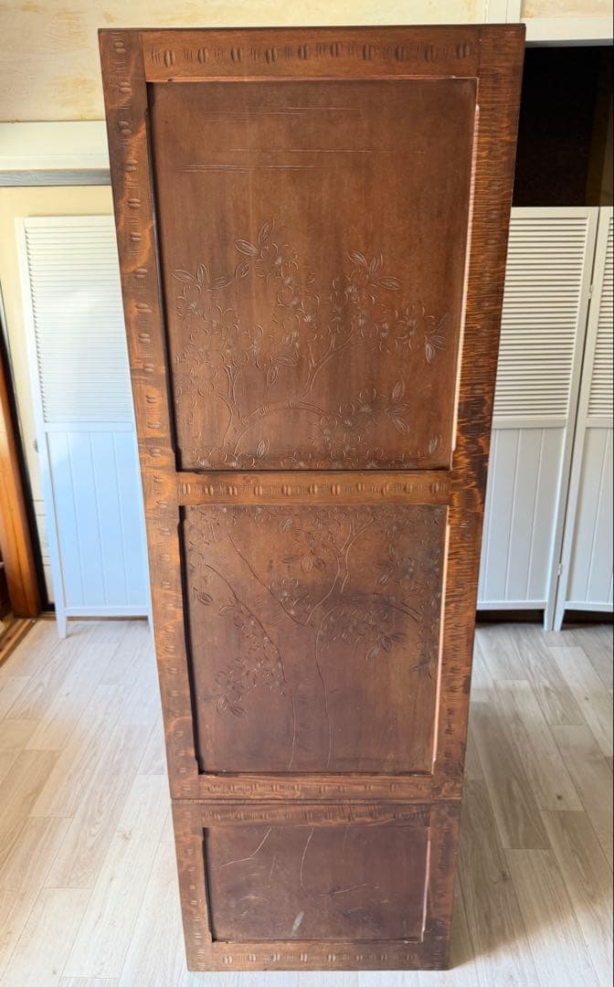 軽井沢彫 箪笥 ワードローブ 整理箪笥 昭和レトロ 伝統工芸品 アンティーク 桜