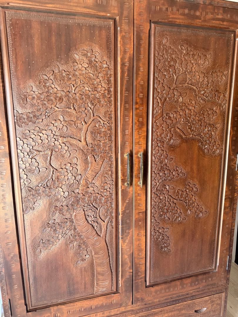 軽井沢彫 箪笥 ワードローブ 整理箪笥 昭和レトロ 伝統工芸品 アンティーク 桜