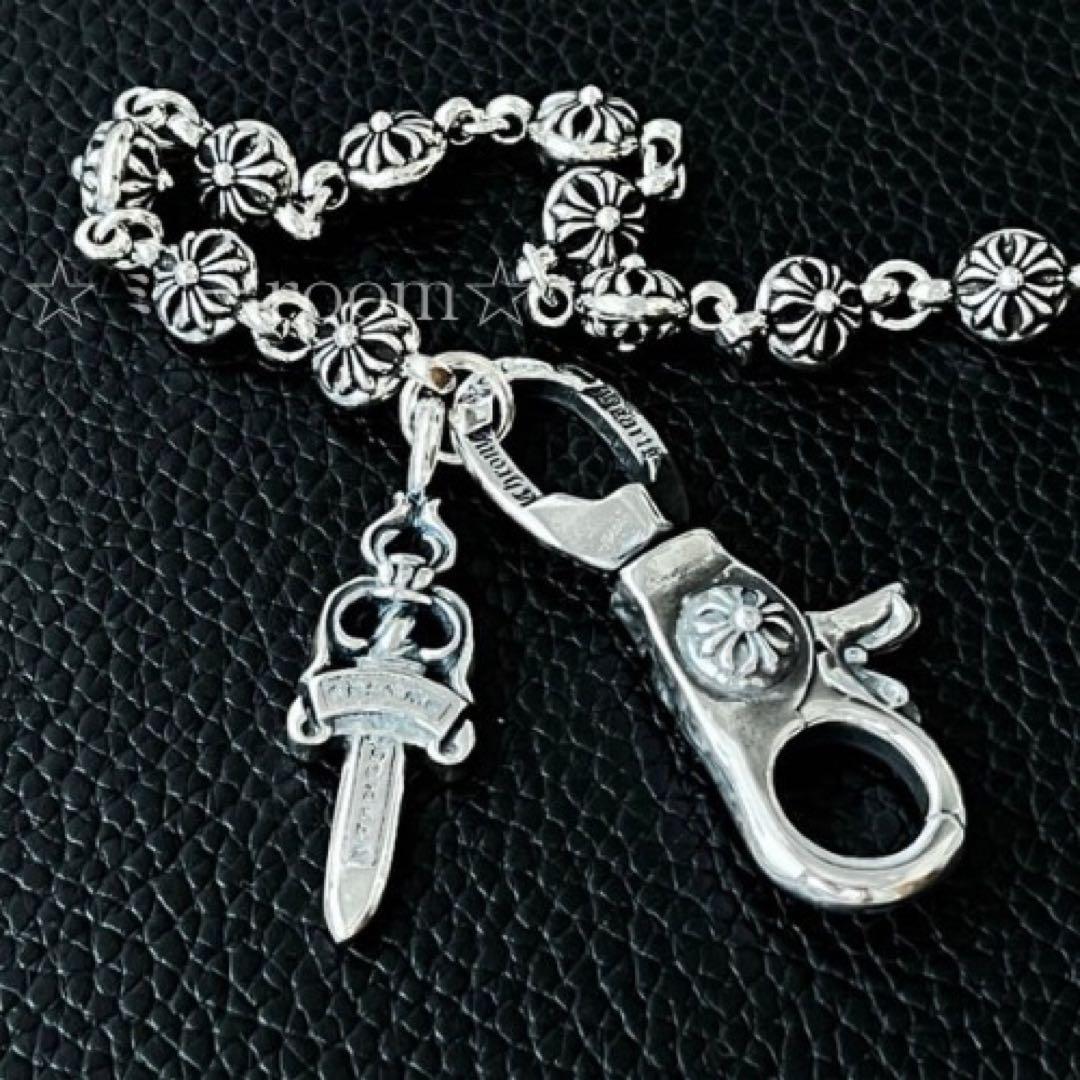 【3本】ウォレットチェーン シルバー クロスボールチェーンdagger S925