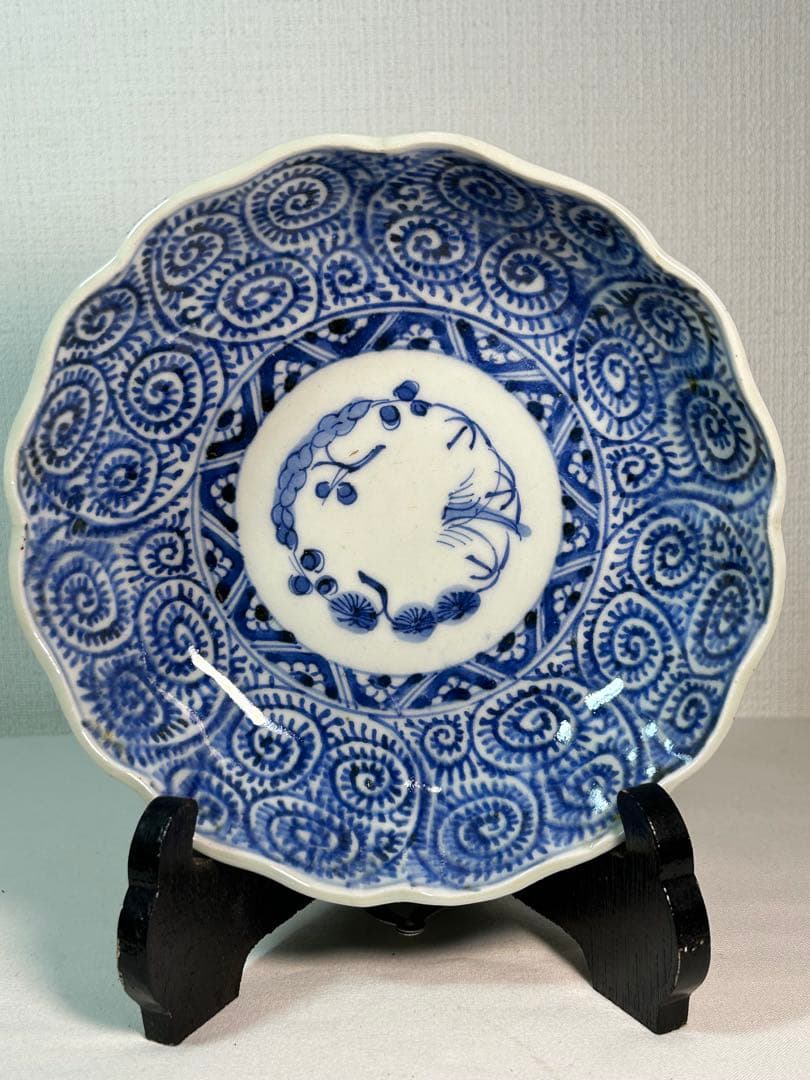 古伊万里染付　たこ唐草 膾皿　4枚 無傷 江戸時代後期(成化年製)
