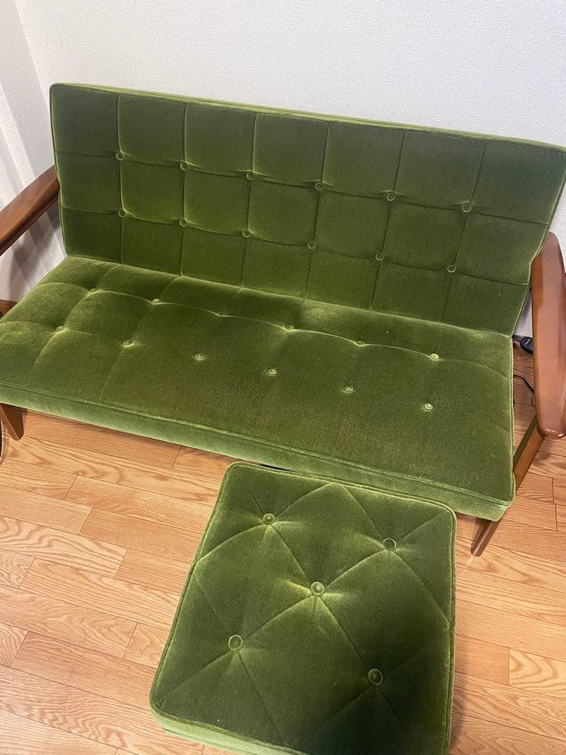 ぼっぼぼ様　カリモク60 kチェア　2シーター　オットマン　モケットグリーン