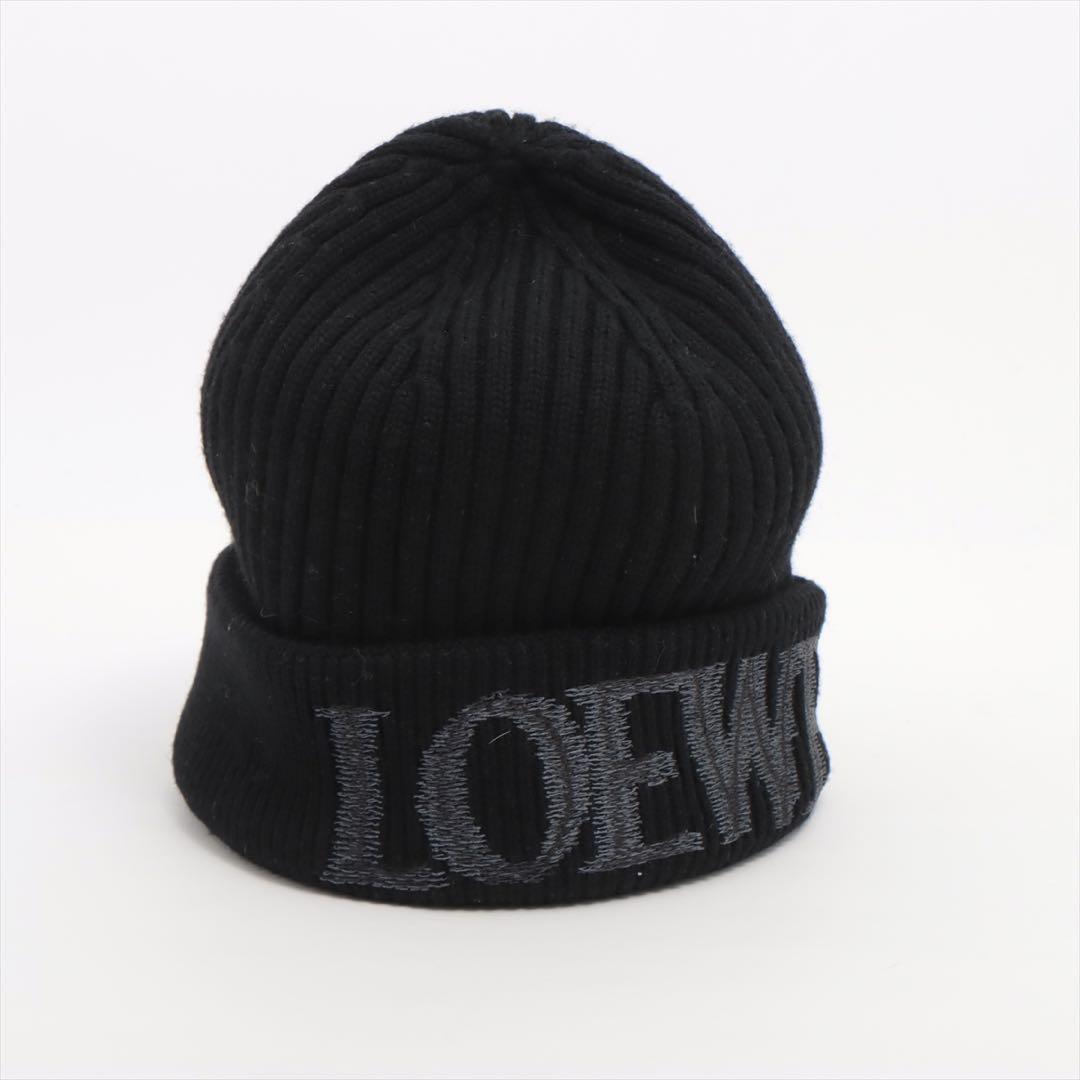 ロエベ ロゴ ニットキャップ ウール ブラック