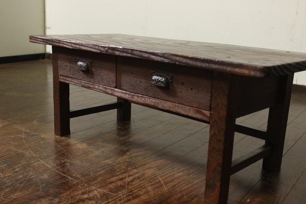 古い風合いの良い引出し付き小机 花台 サイドテーブル 文机 無垢材 古材
