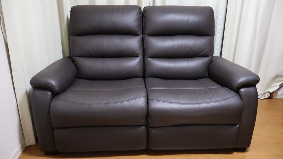 【美品】2人掛け電動リクライニングソファ　Nビリーバ　ダークブラウン　革