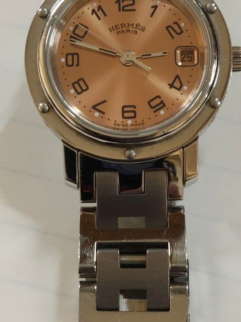 ラ*ン様 HERMÈS 腕時計 ピンク文字盤 スイス製【ジャンク】