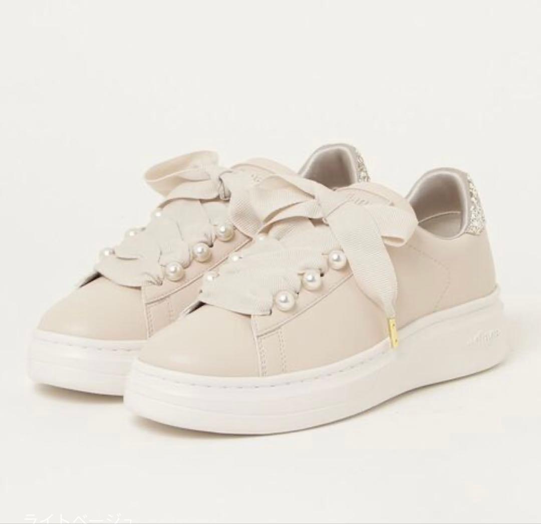 DIANA プラスダイアナ パールビジュー付きリボンスニーカー 23.5cm