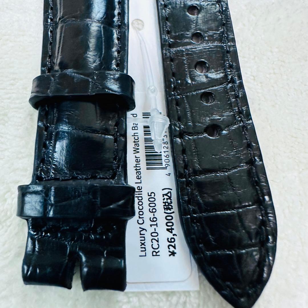6005#20mm-16mmブラック★本物クロコダイルベルト★スイス製