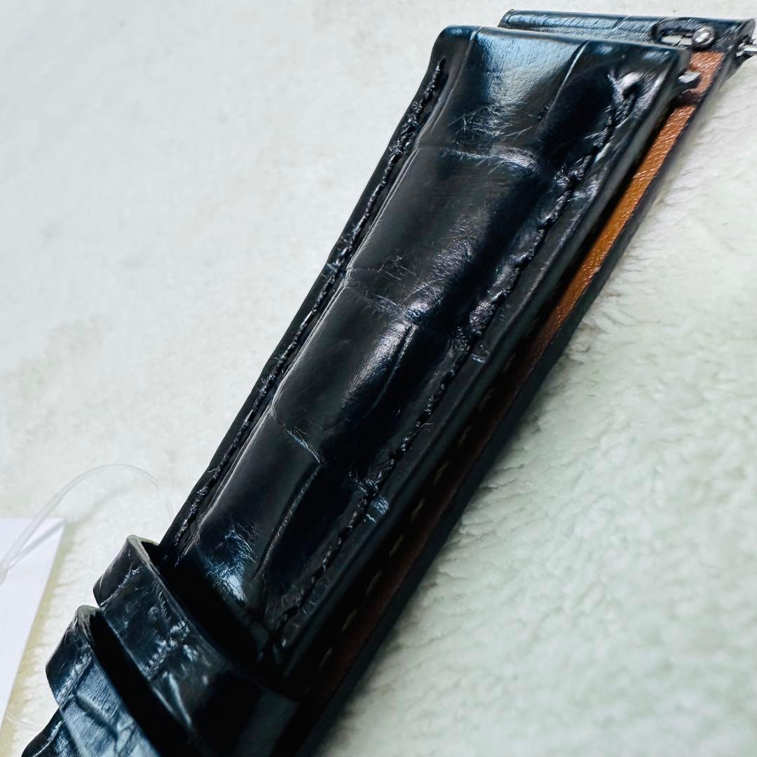 6005#20mm-16mmブラック★本物クロコダイルベルト★スイス製